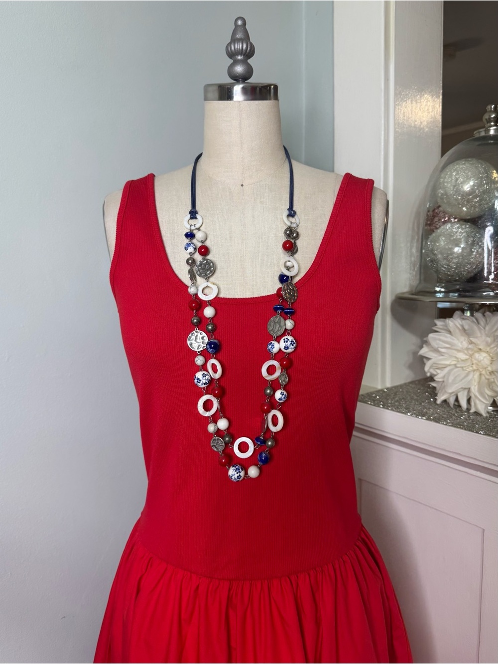 Gap Mixed Media Drop Waist Maxi Dress Red Medium Large XL NWT - Picture 6 of 16